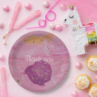 Prato De Papel Aniversário de Aquarela Rosa da Galáxia Cósmica