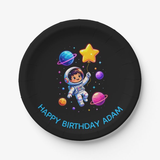 Prato De Papel Aniversário de Astronauta Explorador Espacial Pers (Frente)