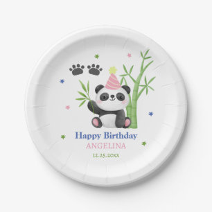 Prato De Papel Aniversário de Bambu do Urso Panda Fofo