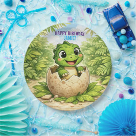 Prato De Papel Aniversário de Bebê Dinossauro Recém-Nascido Fofin