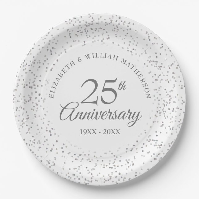 Prato De Papel Aniversário de Bodas de Prata de 25 anos com Grafi (Frente)