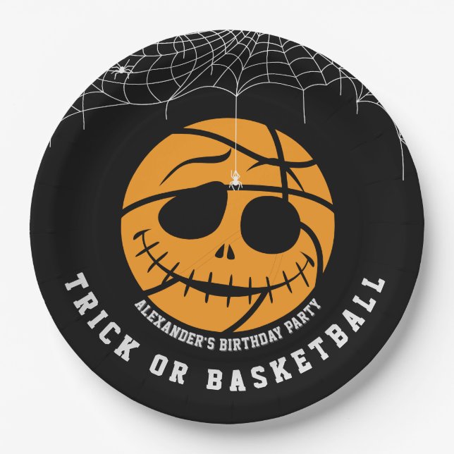 Prato De Papel Aniversário de Bola de Halloween ou Basket (Frente)