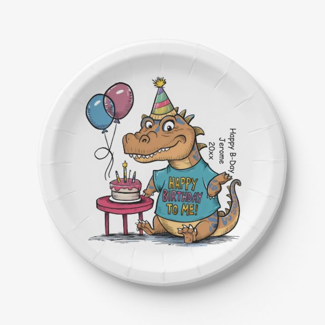 Prato De Papel aniversário de carrinho de komodo Dragon (Frente)