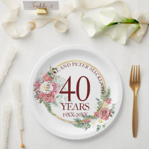 Prato De Papel Aniversário de Casamento com Rosas Beige