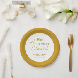 Prato De Papel Aniversário de Casamento de 50 Anos Minimal Modern