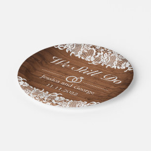 Prato De Papel Aniversário de Casamento de Wood & White Lace