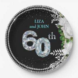 Prato De Papel Aniversário de Casamento do Elegante 60º Diamond