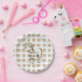 Prato De Papel Aniversário de Cavalo Listras Xadrez Branco Creme