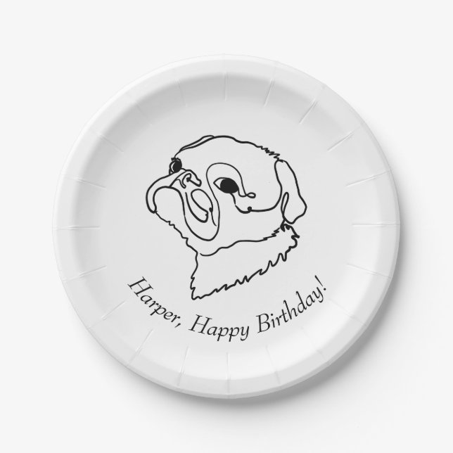 Prato De Papel Aniversário de Celebração de Pug Personalizável (Frente)