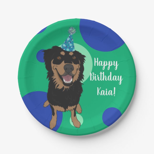 Prato De Papel Aniversário de Combinação de Rottweiler Personaliz (Frente)