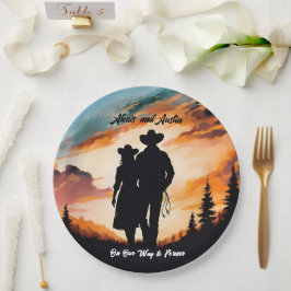 Prato De Papel Aniversário de Cowboy e Cowgirl para Sempre