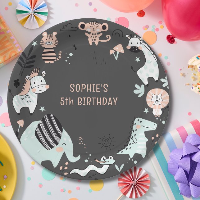 Prato De Papel Aniversário de criança de animais selvagens safari (Criador carregado)