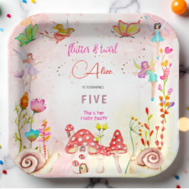 Prato De Papel Aniversário de criança de aquarelas de fada