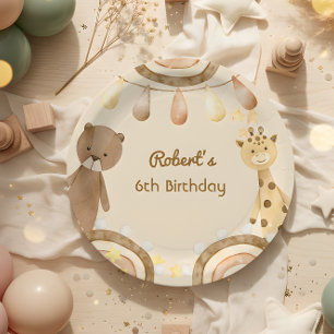 Prato De Papel Aniversário de criança de Boho e Urso Bonito e Gir