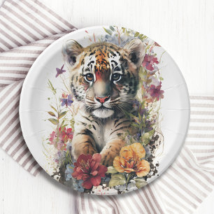 Prato De Papel Aniversário de criança de Cubo de Tigre Selvagem d
