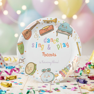 Prato De Papel Aniversário de criança de dança e jogo