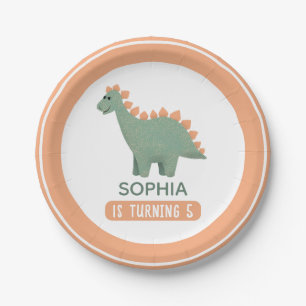 Prato De Papel Aniversário de criança de Dinossauros Rosa Bonitos