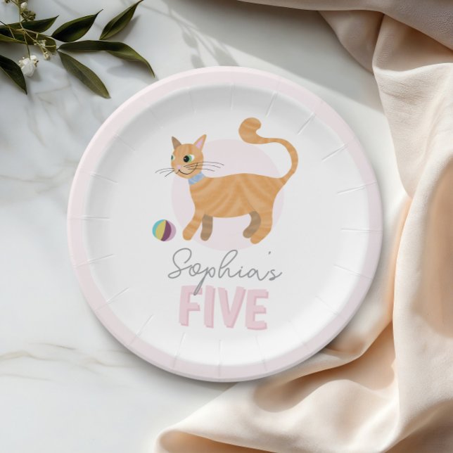 Prato De Papel Aniversário de criança de Gatinhos Rosa E Bonitos (Criador carregado)