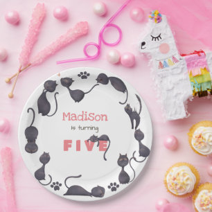 Prato De Papel Aniversário de criança de gato preto