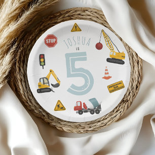 Prato De Papel Aniversário de criança de Veículos de Construção A