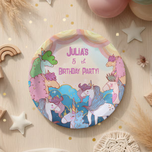 Prato De Papel Aniversário de criança Pastel Unicorn