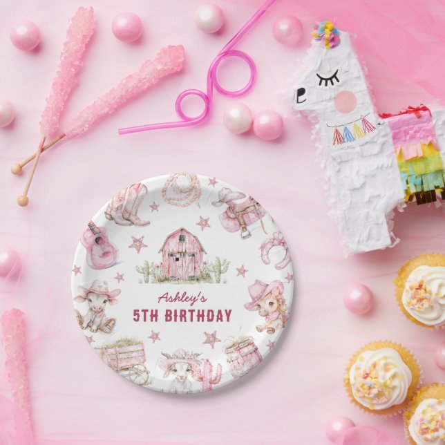 Prato De Papel Aniversário de criança Rodeo Cowgirl (Festa)