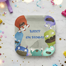 Prato De Papel Aniversário de crianças monstros