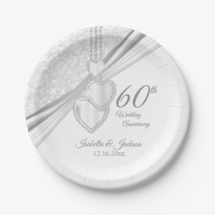 Prato De Papel Aniversário de Diamante de 60 anos de Casamento em