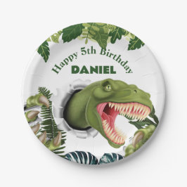 Prato De Papel Aniversário de Dinossauro 3D