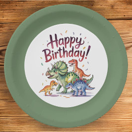 Prato De Papel Aniversário de Dinossauro Fofo