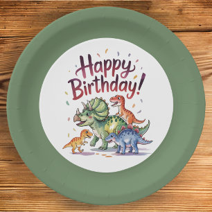Prato De Papel Aniversário de Dinossauro Fofo