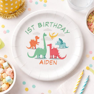 Prato De Papel Aniversário de Dinossauro Nome
