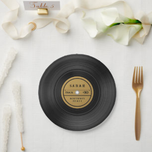 Prato De Papel Aniversário de Disco de Vinil Retro
