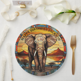 Prato De Papel Aniversário de Elefante Africano