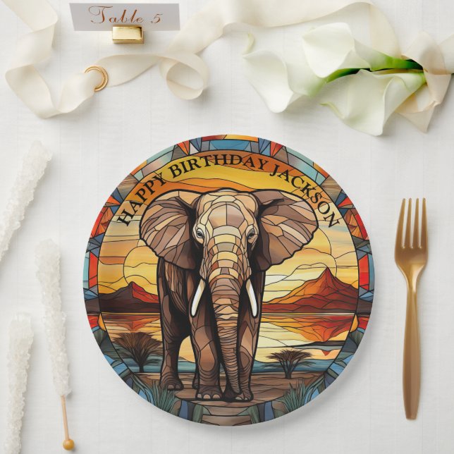 Prato De Papel Aniversário de Elefante Africano (Casamento)