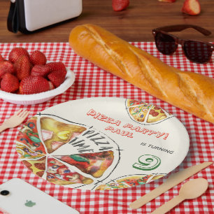 Prato De Papel Aniversário de festas de pizza de Watercolor