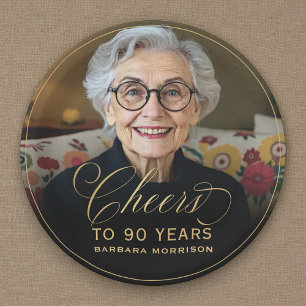 Prato De Papel Aniversário de Foto Personalizada de 90 Anos e Dou