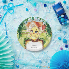 Prato De Papel Aniversário De Frango Pequeno Encantado