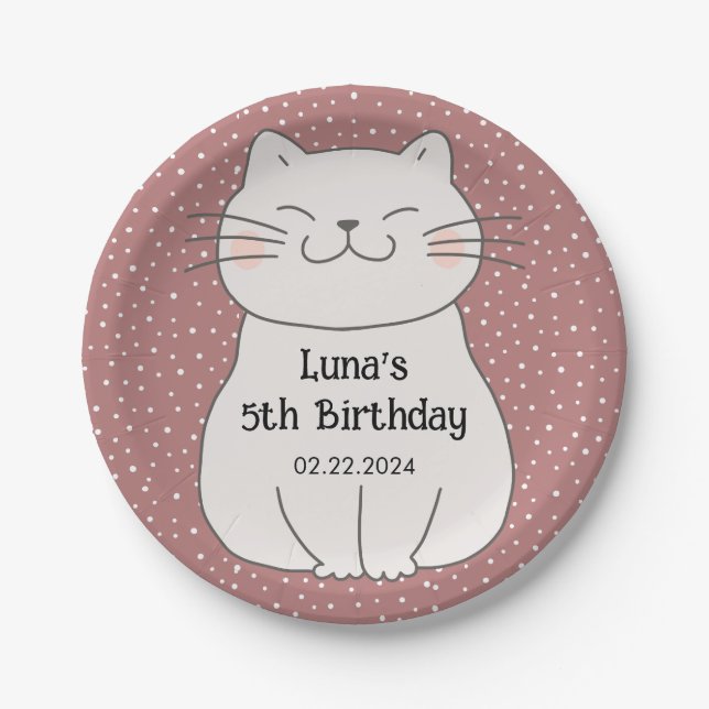 Prato De Papel Aniversário de Gatinhos Bons e Modernos (Frente)