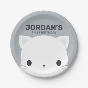 Prato De Papel Aniversário de Gato Bonito