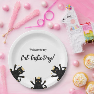 Prato De Papel Aniversário de Gato Negro Engraçado