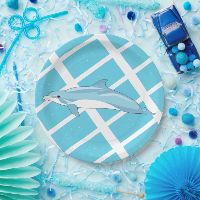 Prato De Papel Aniversário de Golfinho Fofo no Oceano (Festa)