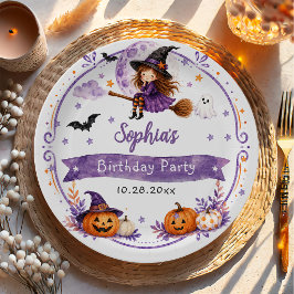 Prato De Papel Aniversário de Halloween com Aquarela Fofa