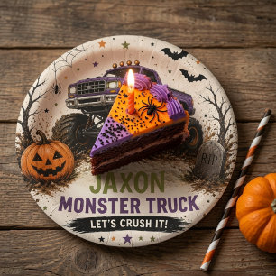 Prato De Papel Aniversário de Halloween com Caminhão Monstro Pers