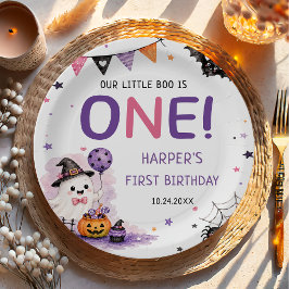 Prato De Papel Aniversário de Halloween do nosso pequeno Boo