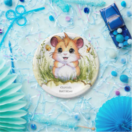 Prato De Papel Aniversário de Hamster Feliz e Magnético
