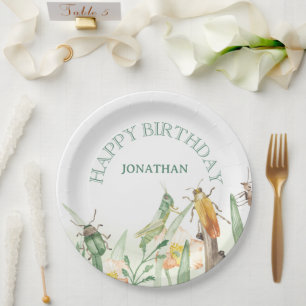 Prato De Papel Aniversário de Inseto Bug Infantil em Aquarela