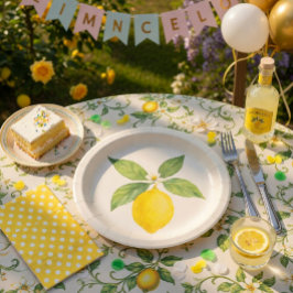 Prato De Papel Aniversário de Limão em Aquarela