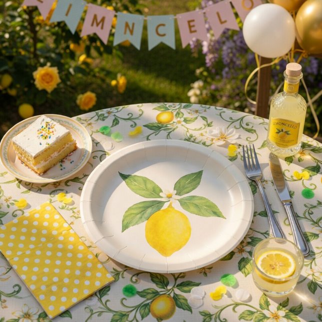 Prato De Papel Aniversário de Limão em Aquarela (Criador carregado)