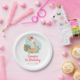 Prato De Papel Aniversário de Little Giraffe (Girl Safari Animal)